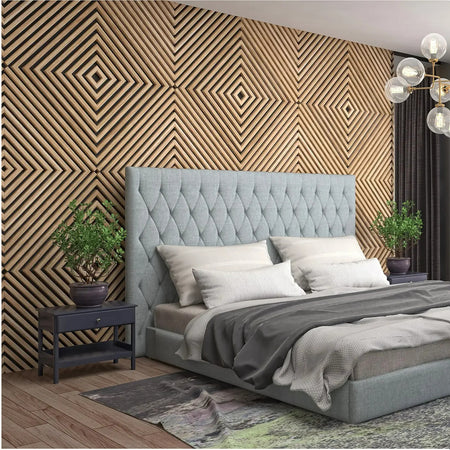 Close-up of 30mm slimline MDF wall panelling strip profile and finish