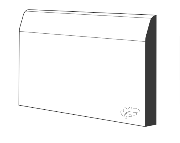 White primed chamfered and rounded MDF skirting and architrave profile close-up