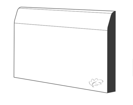 White primed chamfered and rounded MDF skirting and architrave profile close-up