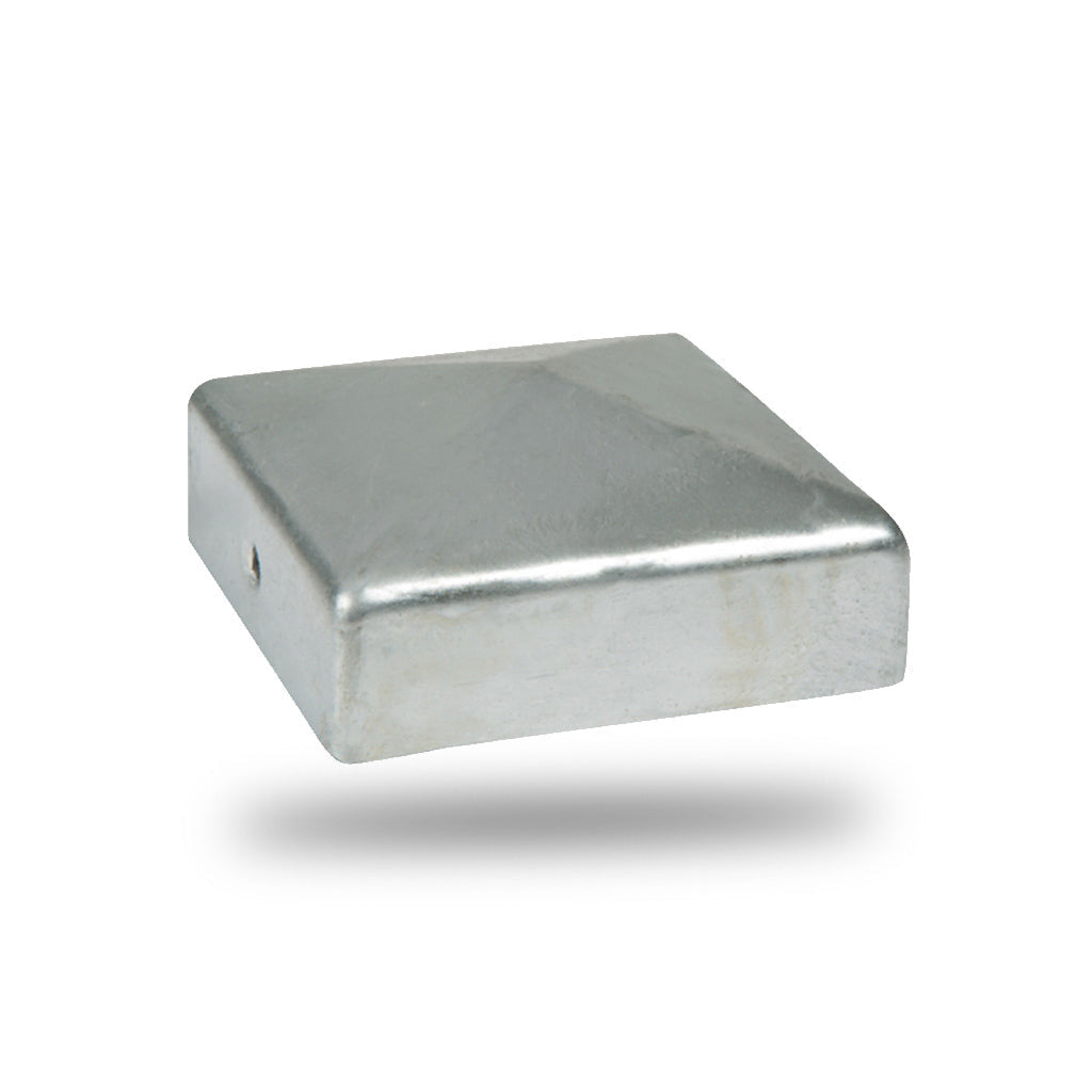 DuraPost fence post cap with bracket in galvanised steel finish, 75mm x 75mm