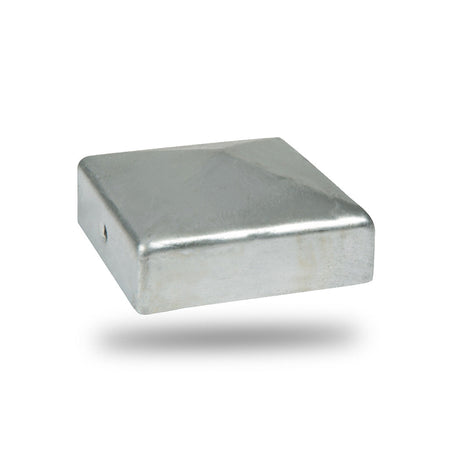 DuraPost fence post cap with bracket in galvanised steel finish, 75mm x 75mm
