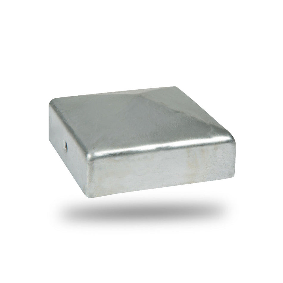 DuraPost fence post cap with bracket in galvanised steel finish, 75mm x 75mm