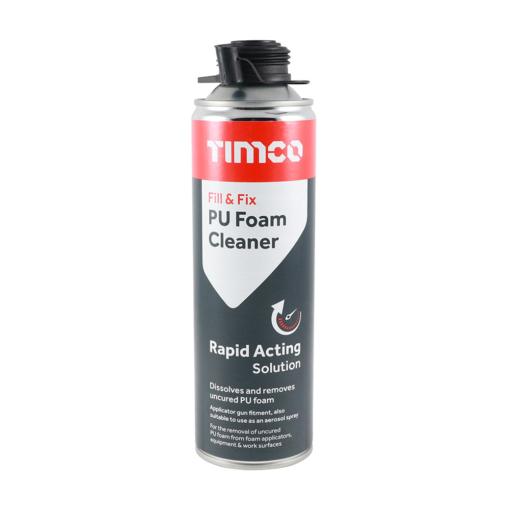 Timco PU Foam Cleaner 500ml aerosol can for cleaning uncured expanding foam from guns and tools