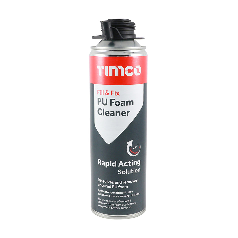 Timco PU Foam Cleaner 500ml aerosol can for cleaning uncured expanding foam from guns and tools