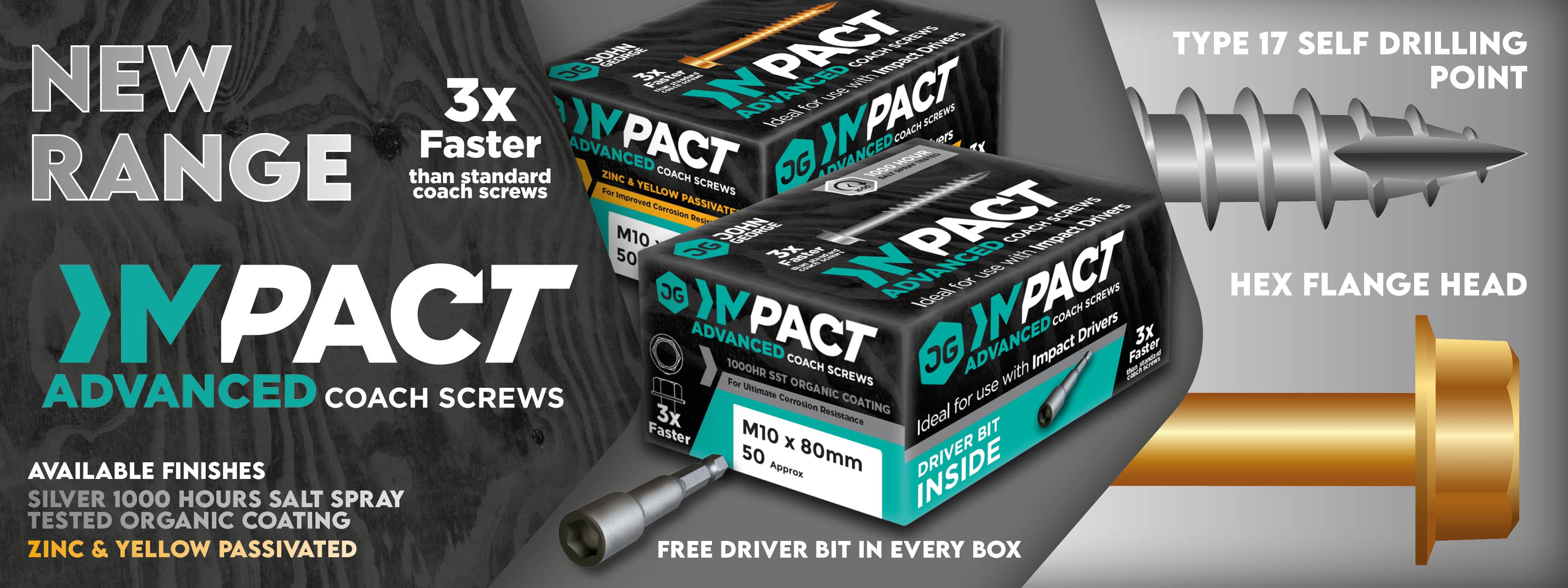 Impact Advanced Coach Screws for structural timber fixing, compatible with impact drivers