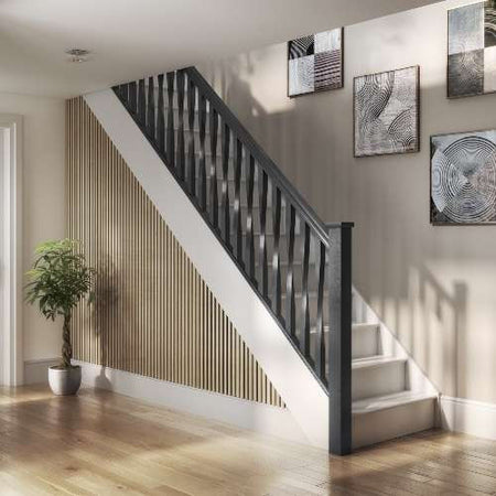 WPKT9 light oak slat wall panel installed as a feature wall with warm wood tone finish
