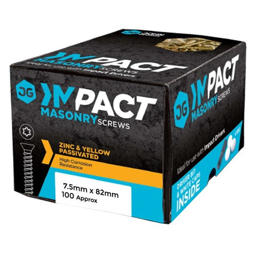 JG Impact 7.5mm masonry screws box of 100 hex head fixings