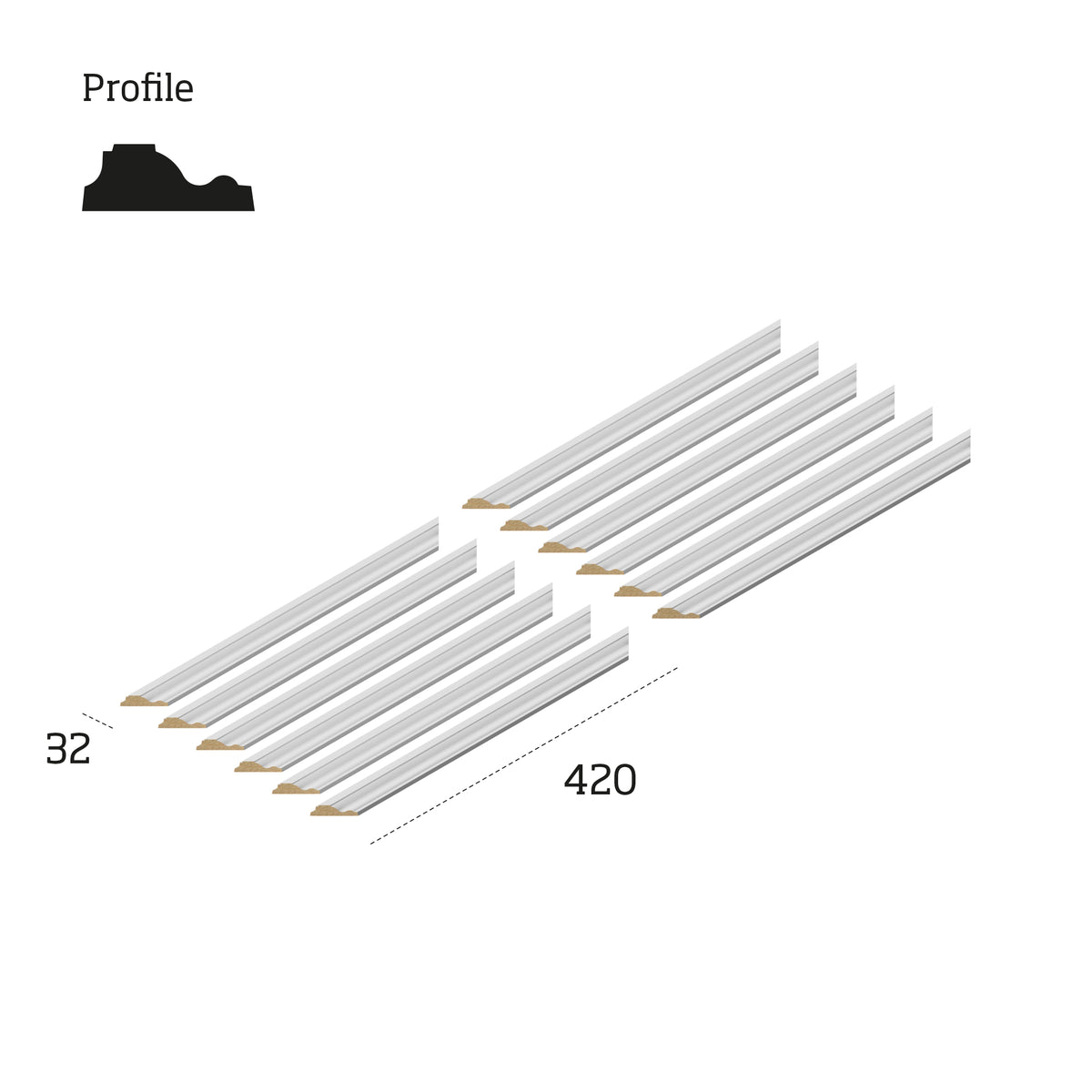 Technical diagram for primed wall panelling kit MWPKT1 showing 420mm x 420mm panel dimensions and layout
