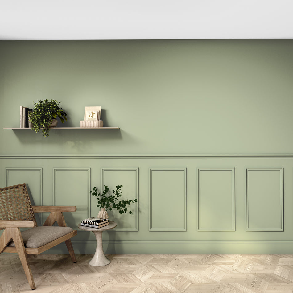 Primed white wall panelling kit MWPKT3 with 3 panels and 1800mm dado rail, ready to paint