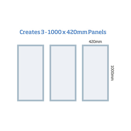 Primed white wall panelling kit MWPKT4 showing pre-mitred mouldings for three rectangular wall panels
