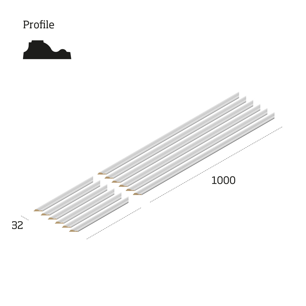 Technical diagram of primed white wall panelling kit MWPKT4 showing 1000mm x 420mm panel dimensions