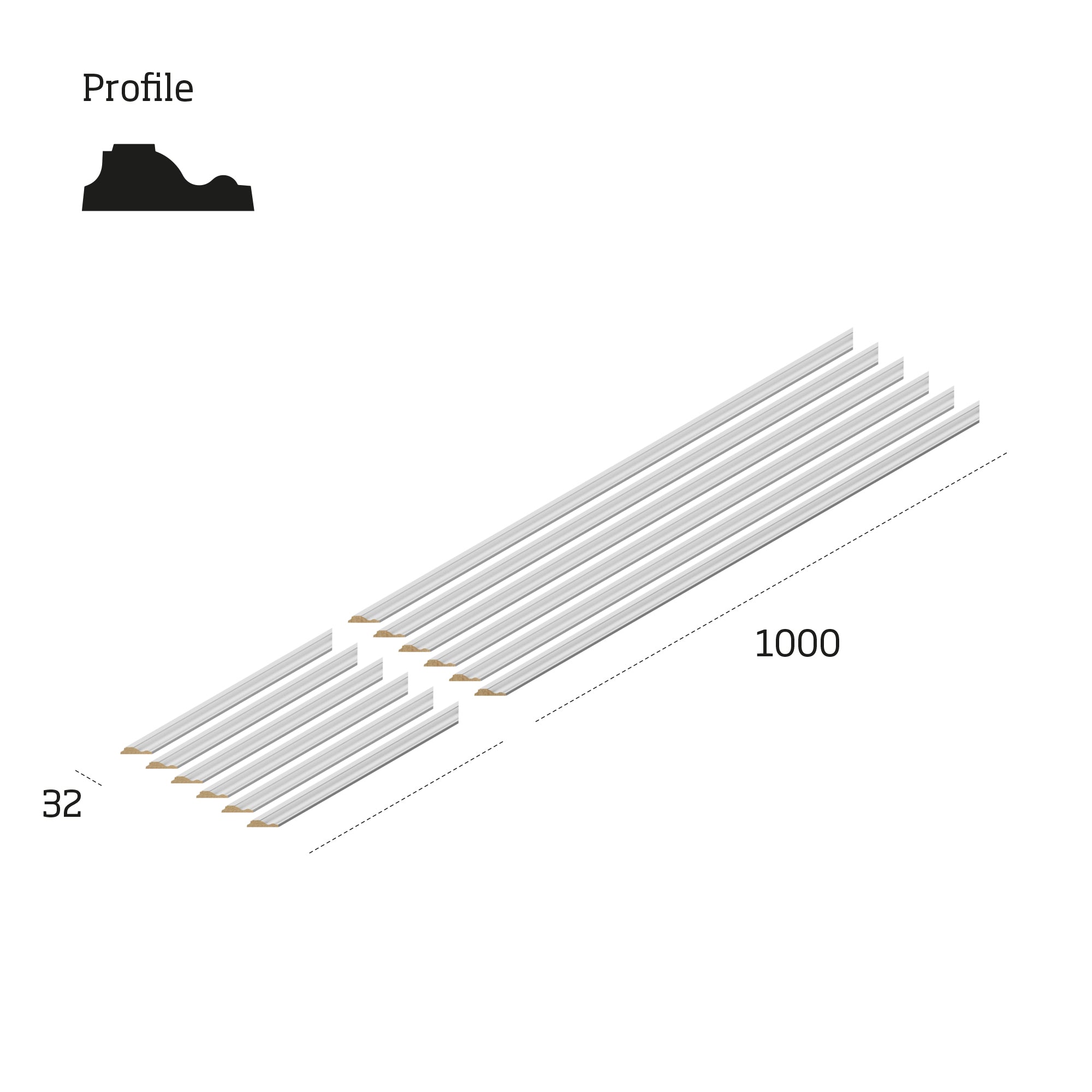 Technical diagram of primed white wall panelling kit MWPKT4 showing 1000mm x 420mm panel dimensions