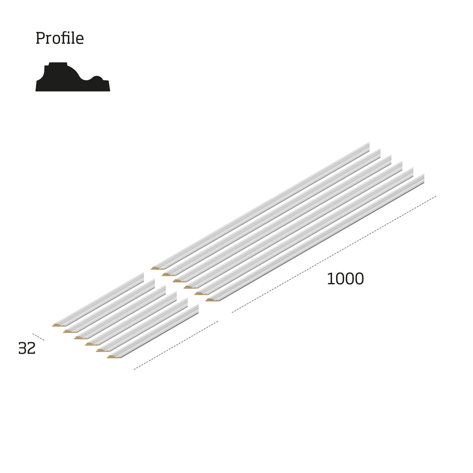 Technical diagram of primed white wall panelling kit MWPKT4 showing 1000mm x 420mm panel dimensions