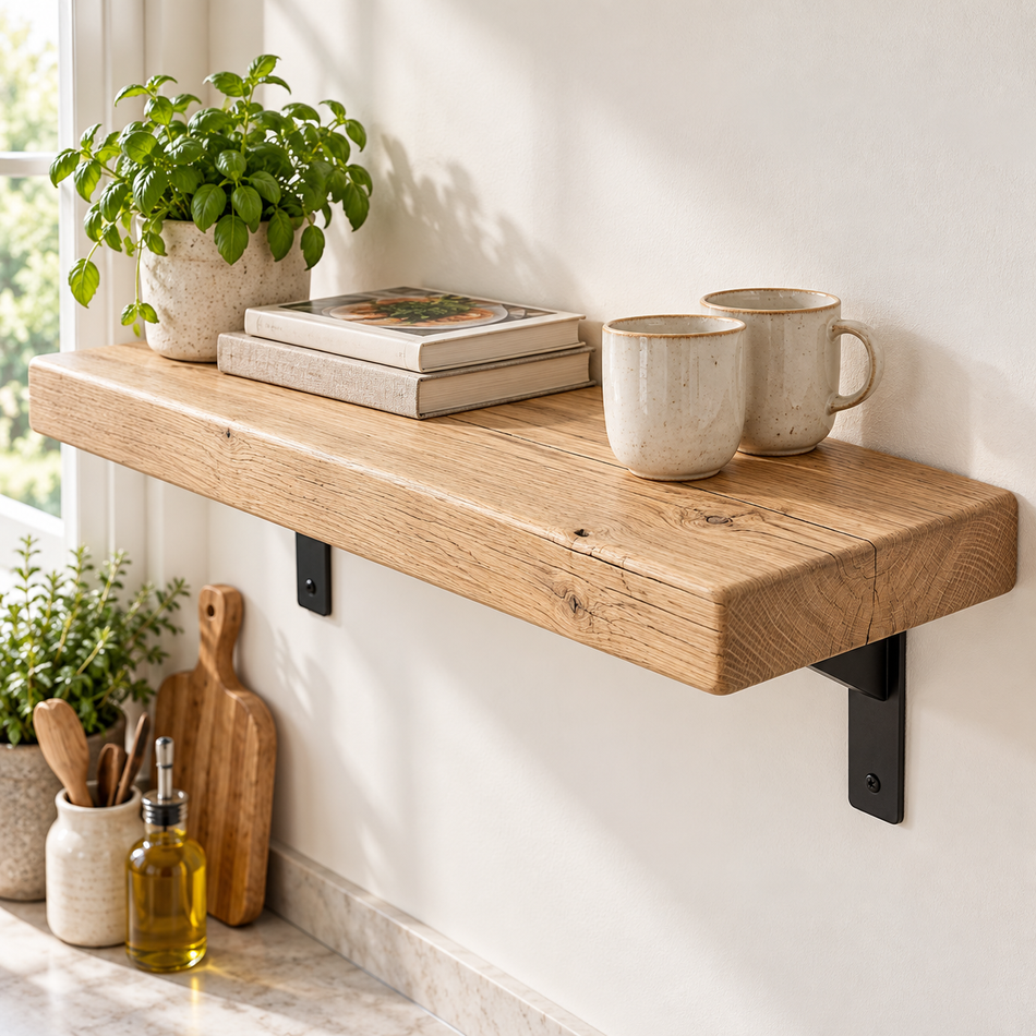 Solid oak floating shelf in Natural clear finish