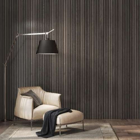 Smoked Oak Acoustic Slat Wall Panel WPKT11 showing vertical slat detail and veneer finish