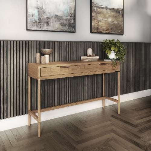 Close-up of WPKT11 smoked oak acoustic wall panel slat texture and backing construction