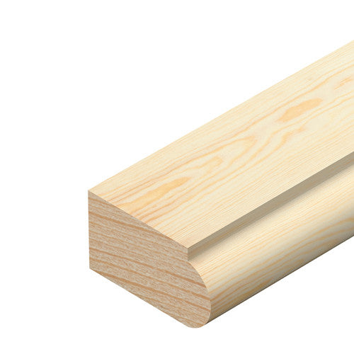 Pine staff bead 27mm x 15mm showing straight and rounded edge profile for window glazing