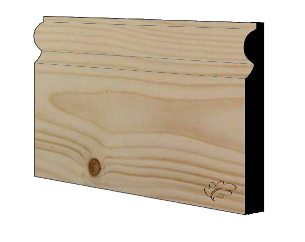 Torus redwood skirting and architrave moulding showing curved profile, 4200mm length