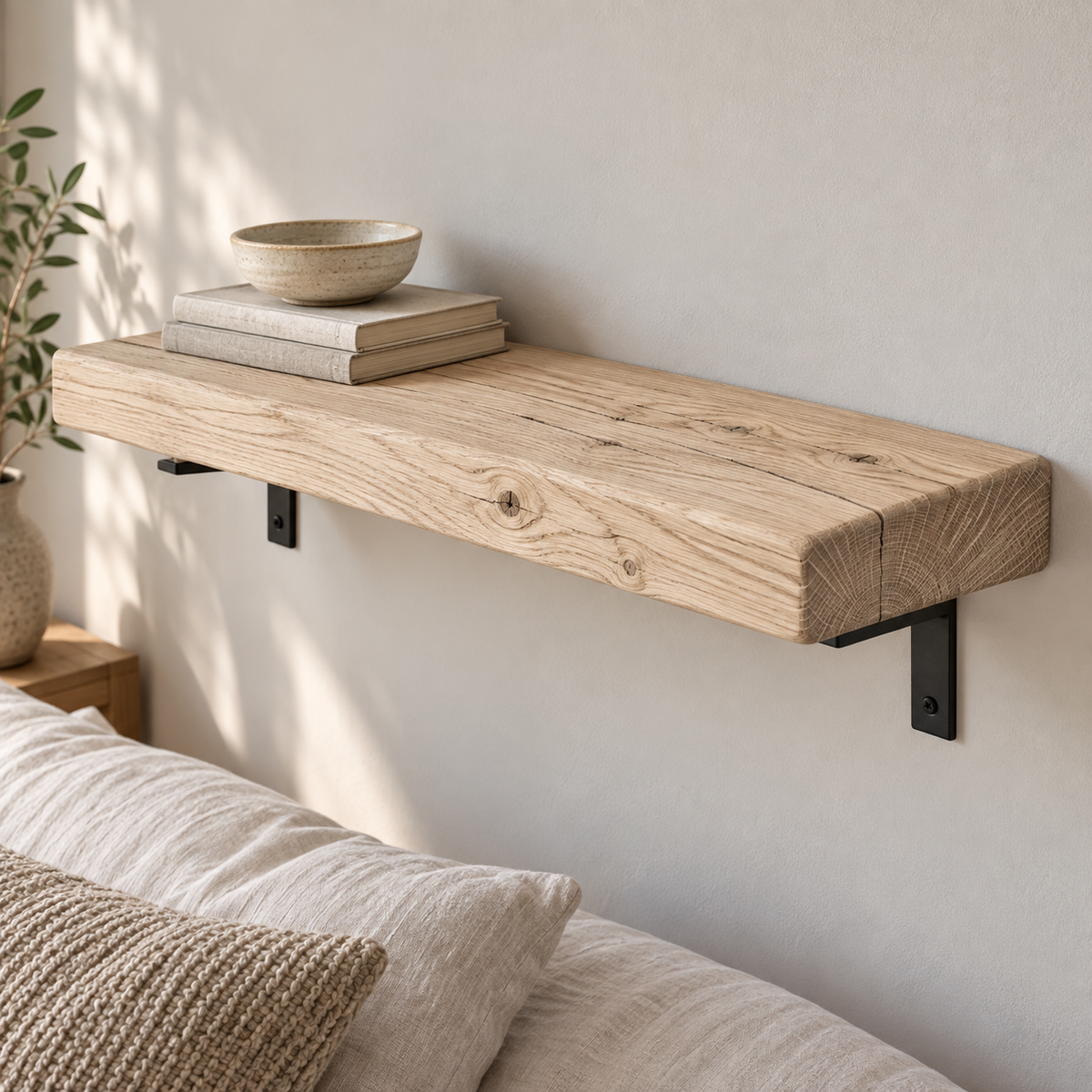 Unfinished solid oak floating shelf