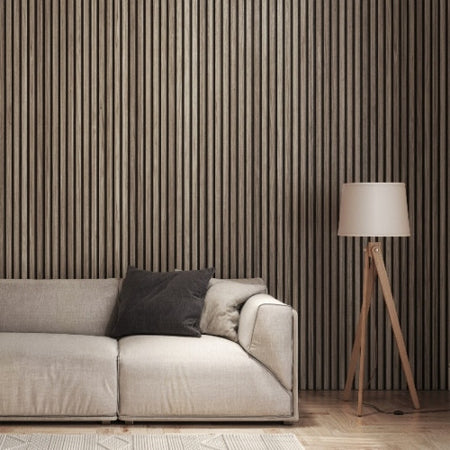 Walnut acoustic slat wall panel WPKT12 showing real wood veneer finish on a feature wall