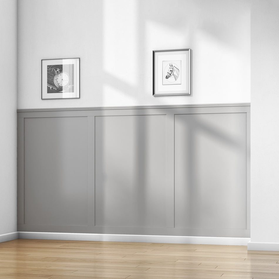 WPKT2 MDF wall panel kit laid out showing pre-cut components for modern Shaker wall panelling