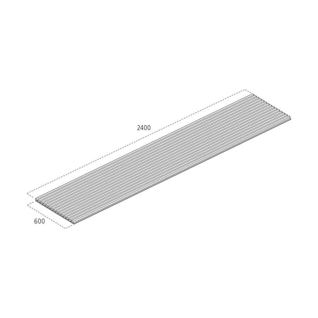 Technical dimensions diagram for grey acoustic slat wall panel WPKT8, 2400 x 605 x 22mm