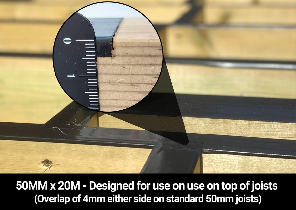 Walther Strong 50mm Deck Tape being applied to a timber deck joist