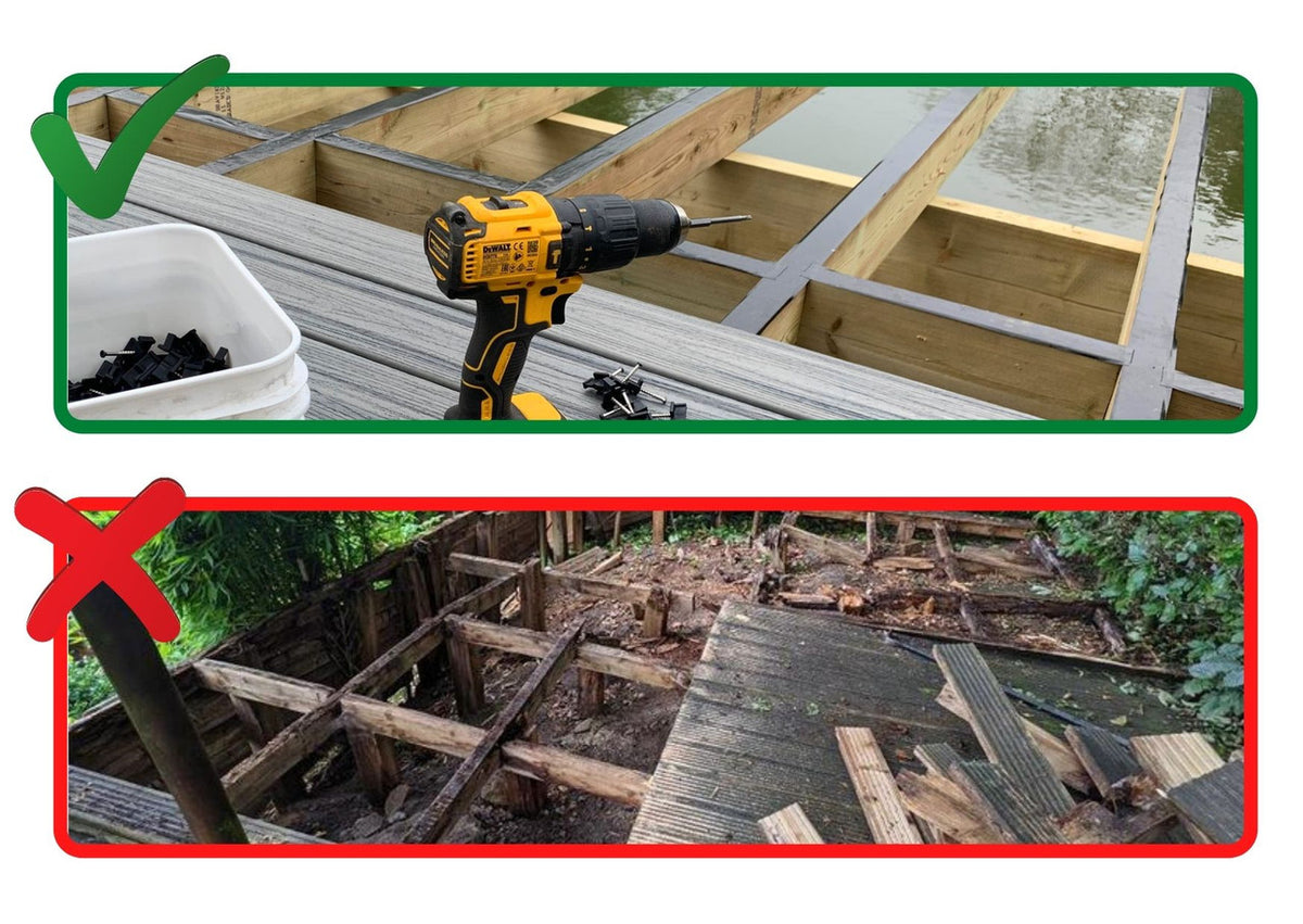 Walther Strong Deck Tape comparison showing deck frame with and without tape protection
