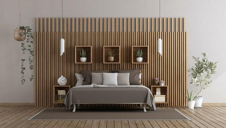 Solid oak wall panelling strips 15mm x 32mm x 2100mm, American White Oak, shown in a finished wall panel installation