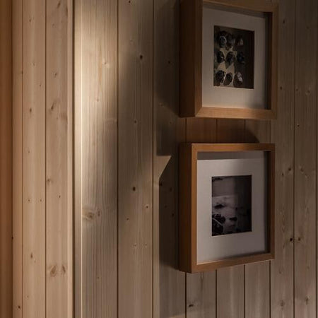 Pine corner angle fitted to interior shelving, lifestyle installation example