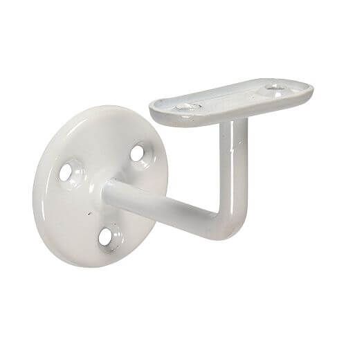 White 63mm handrail bracket for staircases and timber handrail runs
