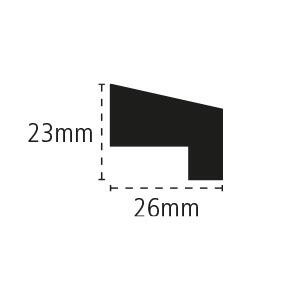Profile view of hardwood firecheck hockey stick glazing bead 23mm x 26mm x 2400mm