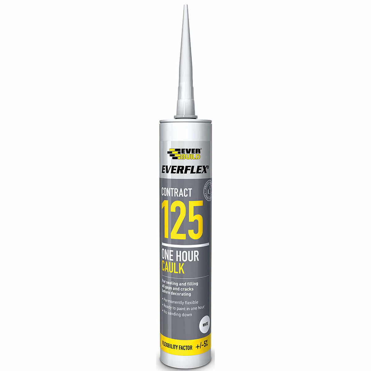 Everbuild Everflex 125 One Hour Caulk in white, two-in-one filler and sealant cartridge