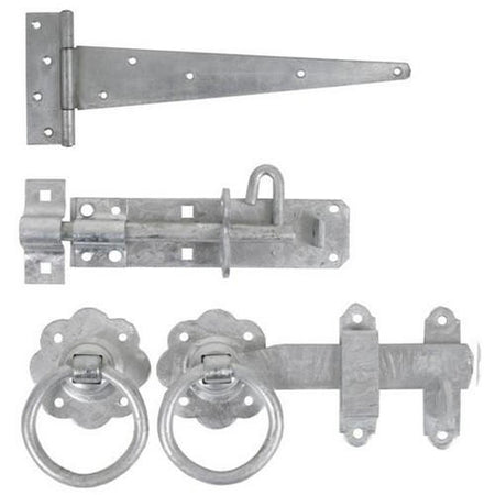 Pedestrian gate kit ironmongery including tee hinges, padbolt and Suffolk latch