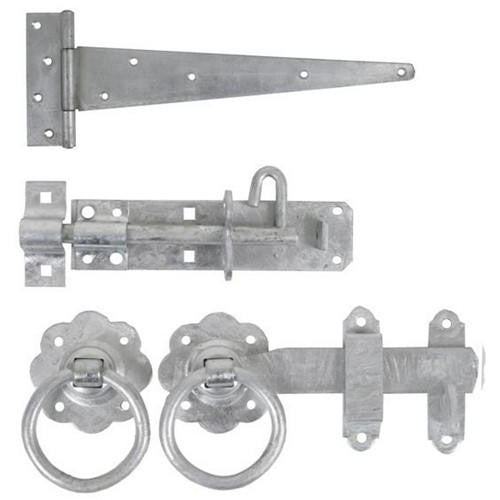 Pedestrian gate kit ironmongery including tee hinges, padbolt and Suffolk latch