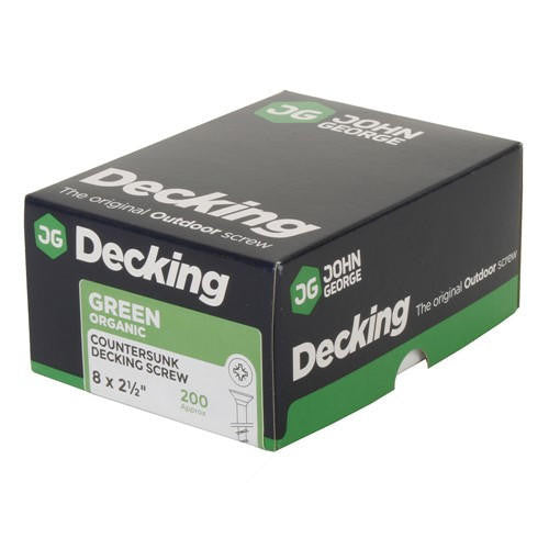 John George Pozi Drive Decking Screws -- green-coated corrosion-resistant outdoor decking screws