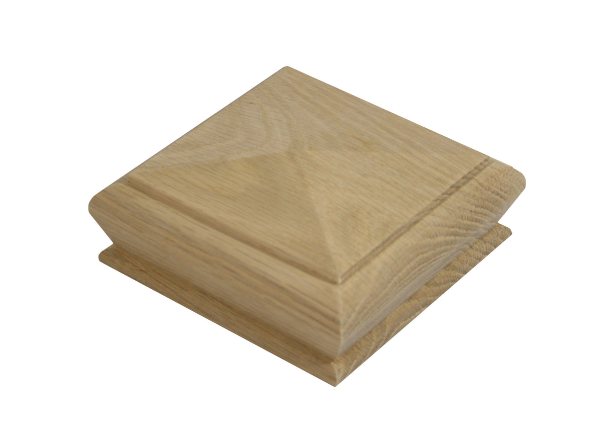 Solid oak pyramid newel cap 90mm for staircase newel posts