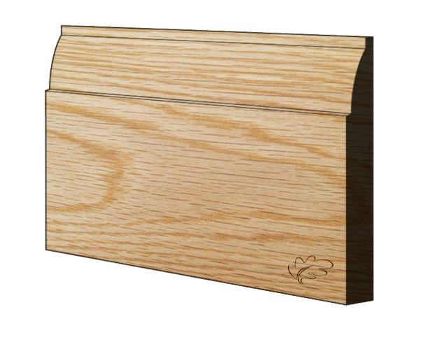 American White Oak ovolo skirting and architrave profile, supplied unfinished, nominal 25mm thickness