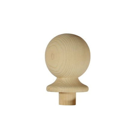 Pine ball post cap for 90mm newel post, front view showing turned ball top profile