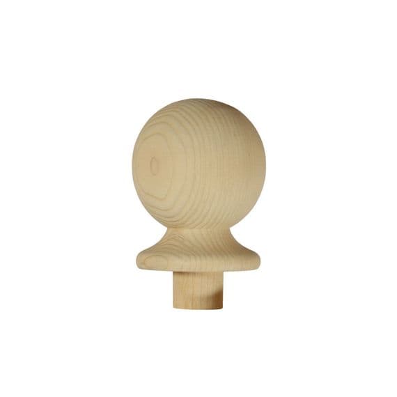 Pine ball post cap for 90mm newel post, front view showing turned ball top profile