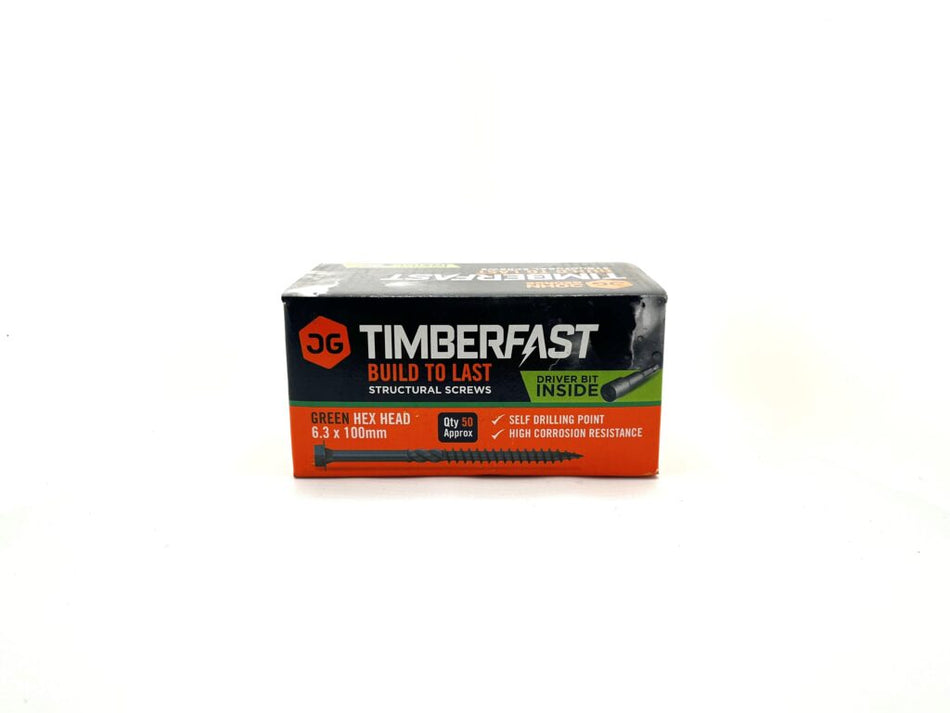 JG Timberfast 6.3mm green structural screws bulk pack, flush Torx head