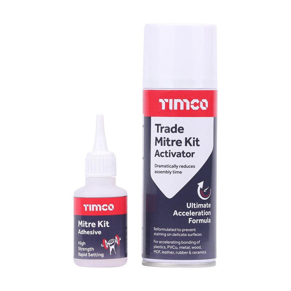 Timco Trade Instant Bond Mitre Kit with 200ml activator and 50g adhesive bottle