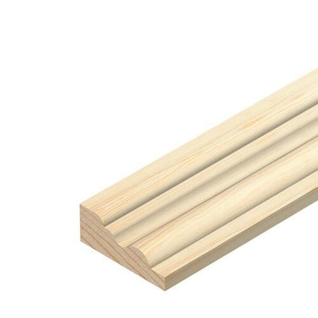 Pine barrel moulding 21mm x 9mm x 2400mm, traditional triple-curved profile softwood length