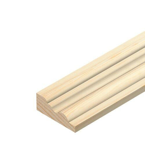 Pine barrel moulding 21mm x 9mm x 2400mm, traditional triple-curved profile softwood length